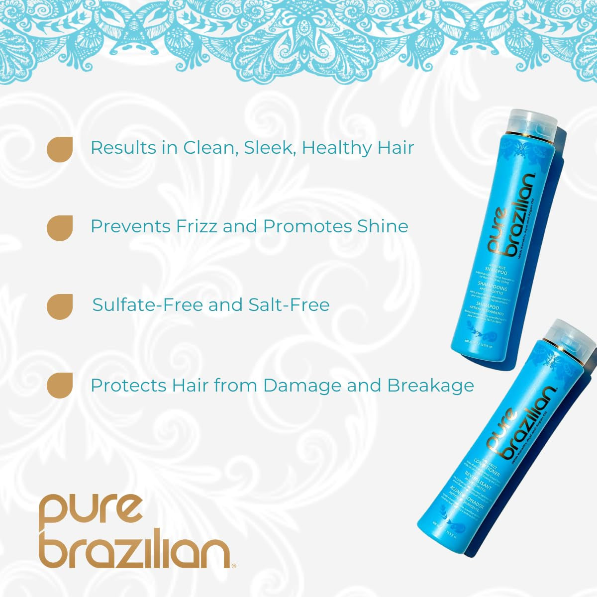 anti Frizz Daily Shampoo &amp; Conditioner - Salt-Free &amp; Color Safe Shampoo &amp; Conditioner Enriched with Keratin, Argan Oil, and Acai (13.5 Ounce / 400 Milliliter)
