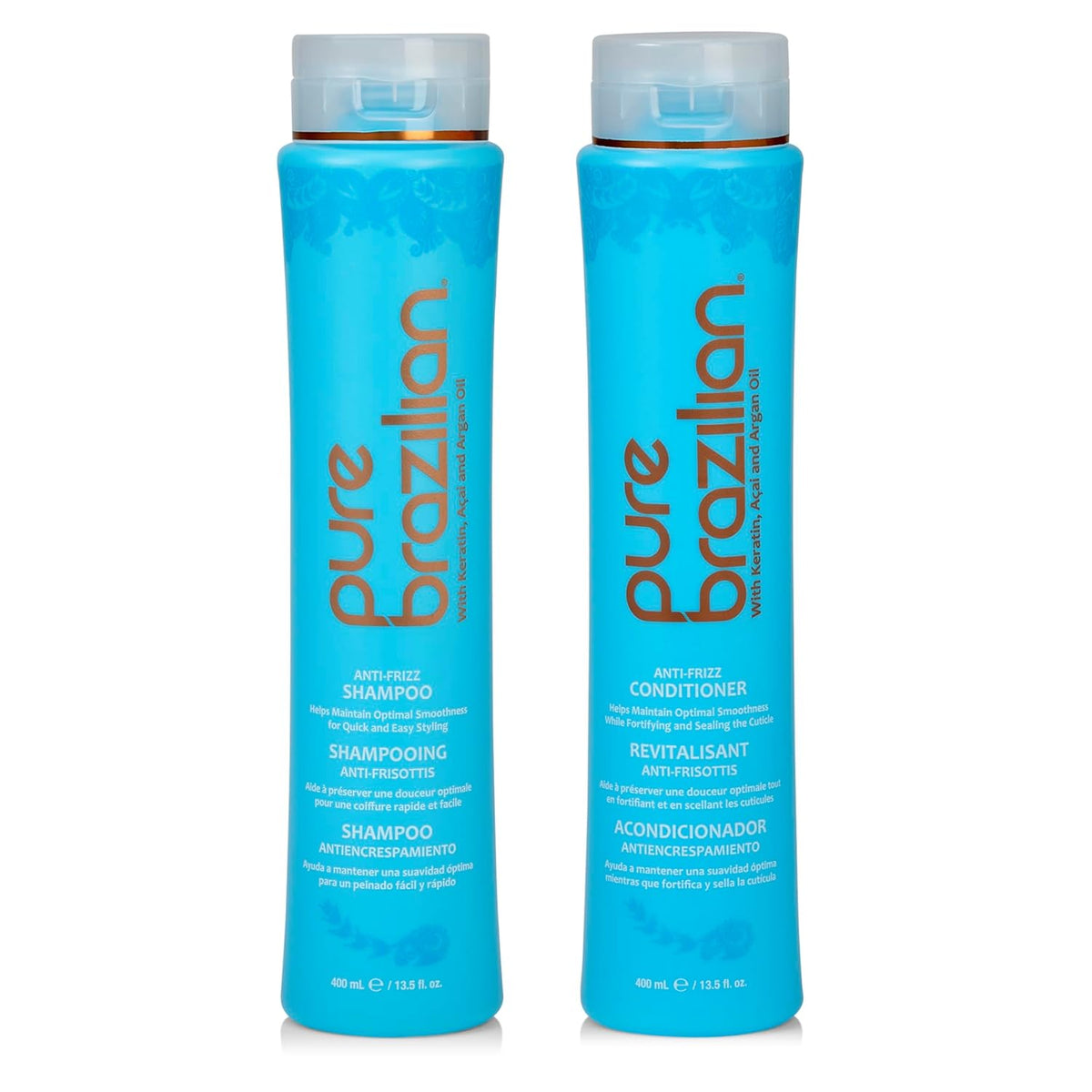 anti Frizz Daily Shampoo &amp; Conditioner - Salt-Free &amp; Color Safe Shampoo &amp; Conditioner Enriched with Keratin, Argan Oil, and Acai (13.5 Ounce / 400 Milliliter)
