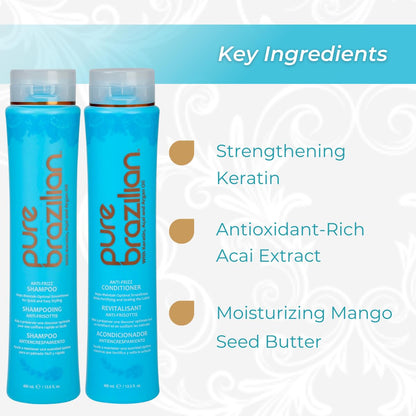 anti Frizz Daily Shampoo &amp; Conditioner - Salt-Free &amp; Color Safe Shampoo &amp; Conditioner Enriched with Keratin, Argan Oil, and Acai (13.5 Ounce / 400 Milliliter)