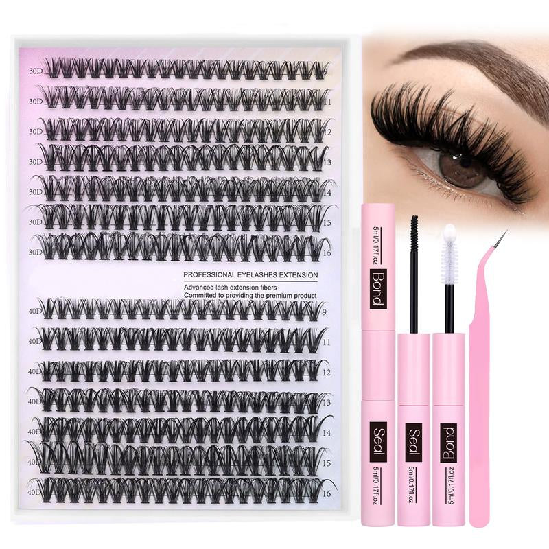 Perfect Lash Extension Kit DIY 280Pcs Lash Clusters Eyelash Extension Kit, 9-16Mm Mix 30D 40D Curl Individual Lashes Kit with Lash Bond and Seal Lash Tweezers for Self Use(30D&amp;40D-0.07D-9-16Mix KIT) Shinyslashes