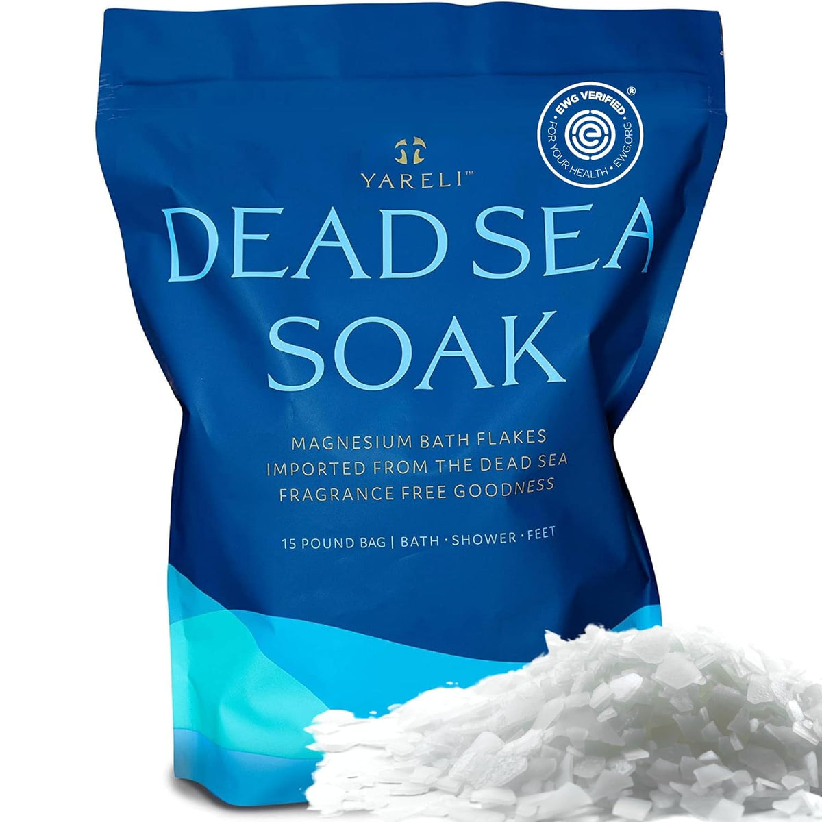 Magnesium Flakes, 15Lb, Dead Sea Bath &amp; Foot Soak, Alternative to Epsom Salt with over 800,000Mg of Magnesium Chloride per Bag