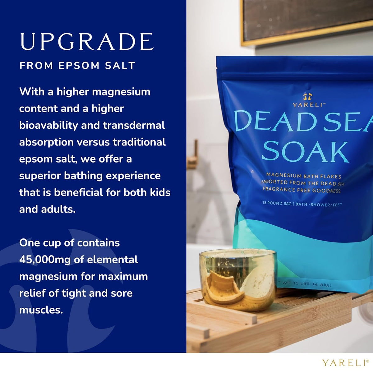 Magnesium Flakes, 15Lb, Dead Sea Bath &amp; Foot Soak, Alternative to Epsom Salt with over 800,000Mg of Magnesium Chloride per Bag